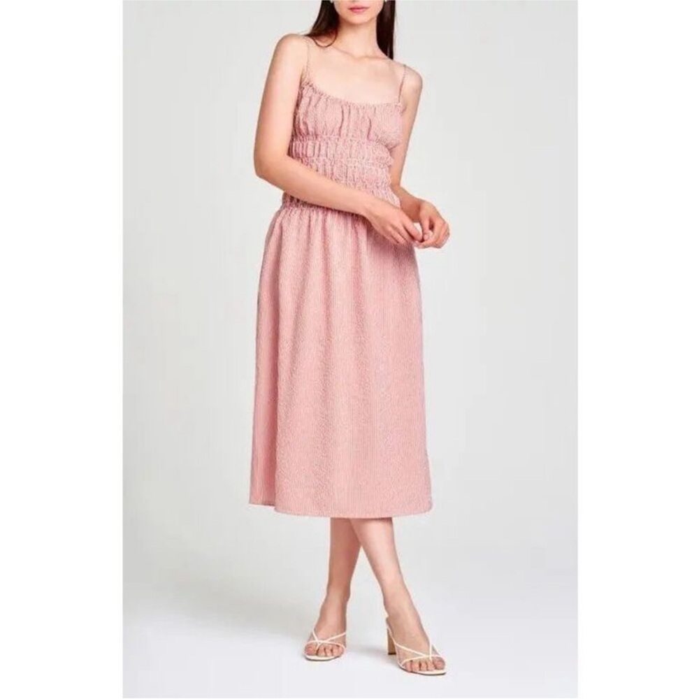 Wayf Seersucker Smocked Midi Dress